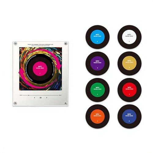 Reproductor de música magnético con disco giratorio y luz - Reproducción automática de canciones, foto personalizable, inserción para dormitorio, decoración de escritorio, exhibición en estante de