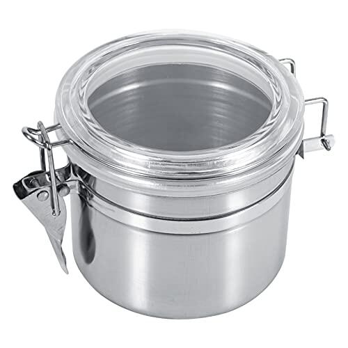 Contenedor de Almacenamiento de Alimentos de Acero Inoxidable, 4 Tamaños, Botella de Almacenamiento de Cocina, Bote de Alimentos con Tapa Transparente y Cerrojo para Azúca (Tamaño pequeño)