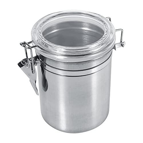 Contenedor de Almacenamiento de Alimentos de Acero Inoxidable, 4 Tamaños, Botella de Almacenamiento de Cocina, Bote de Alimentos con Tapa Transparente y Cerrojo para Azúca (Tamaño grande)