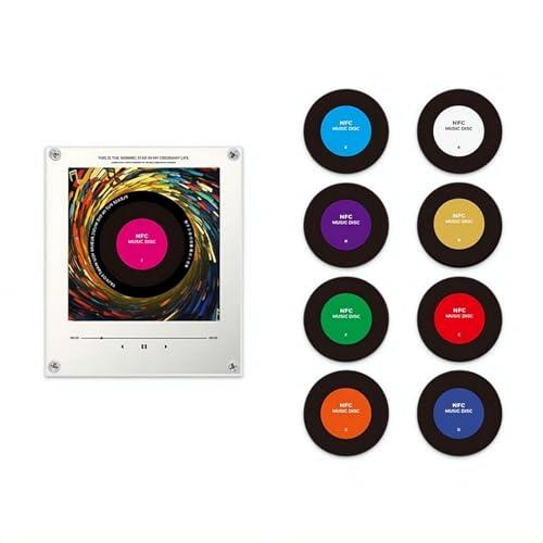 Reproductor de música magnético con disco giratorio y luz - Reproducción automática de canciones, foto personalizable, inserción para dormitorio, decoración de escritorio, exhibición en estante de