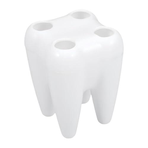 Soporte Para Cepillos De Dientes - 3,82 Pulgadas, Soporte Multifuncional Para Cepillos De Dientes Con 4 Orificios | Organizador En Forma De Diente, Almacenamiento De Brochas De Maquillaje De Escritori