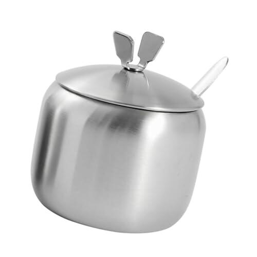 PATKAW Tarro de Condimentos de Acero Inoxidable Tapa, Almacenamiento Funcional y Diseño Moderno para Buffet y Cocina en Color Plata
