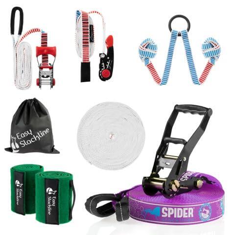 SPIDER SLACKLINE Monkey Line Kit 15m - Slackline 15m con Eslinga guía aérea y aro para niños