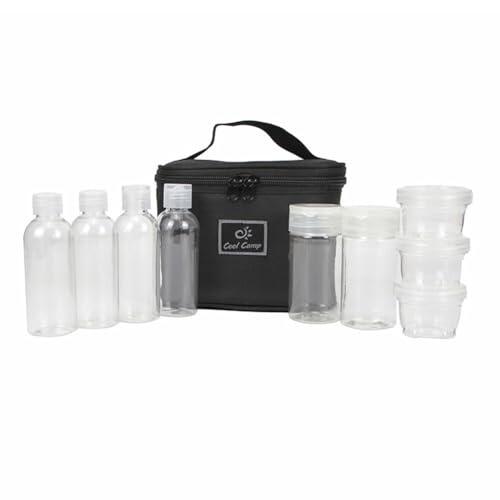 JoyousMall Juego de tarros de condimentos de camping con bolsa de tela Oxford, kit de dispensador de especias portátil de 9 piezas para cocinar al aire libre, barbacoa, viajes y picnic, botellas de