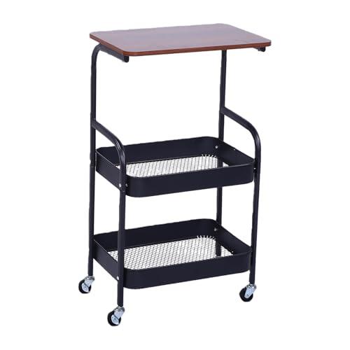 Fockety Carrito rodante de 3 Niveles, Carrito de Almacenamiento Multiusos con Estructura metálica Resistente, Tablero de Madera y Ruedas con Bloqueo, Organizador móvil con