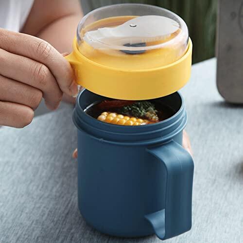 Haofy Taza de Sopa Aislada, Contenedor de Almacenamiento de Alimentos Versátil de Gran Capacidad, Apto para Microondas a Prueba de Fugas para Acampar y Viajar Al Aire Libre (301-500ML BLUE)