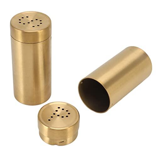 Hamwesh Tarros de Especias Dorados, Paquete de 2 Botellas de Condimento Recargables de Acero Inoxidable con Tapas de Coctelera, Recipientes para Sal, Pimienta, Pimentón, Cacao en Polvo, Canela,