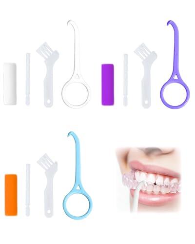 LOZTBUE Extracción Alineadores Dentales 3 Piezas Kit Herramienta Removedor para Ortodoncia Invisible con Ganchos, Seguro y Fácil Usar para Cuidado Bucal Diario(Blanco, morado, azul)