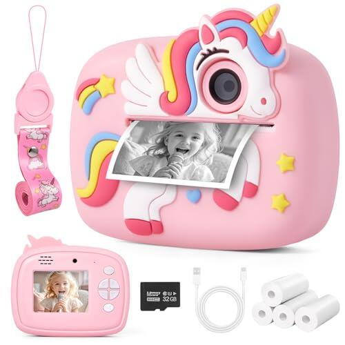 Cámara Instantánea para Niños con Tarjeta de 32G y 4 Rollos Impresora, Camara Fotos Infantil Instantanea de 48MP 1080P, Maquina Fotografia Instanea Regalo de Juguete para Criança de 3 a 12 Años