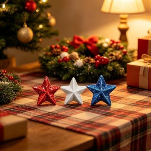 Decoraciones colgantes de estrella de espuma con purpurina adecuadas para celebraciones del Día de la Independencia y actividades de fabricación de manualidades (36 piezas)