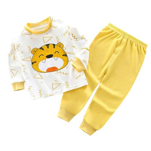 Generisch Conjunto de ropa interior para niños de algodón puro de manga larga para bebé, ropa de casa cálida para niñas, amarillo, 3-4 años