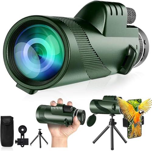 Telescopio monocular de 80 x 100 de alta definición para adultos de alta potencia con adaptador de smartphone, telescopio para caza, vida silvestre, observación de aves, viajes, camping, senderismo