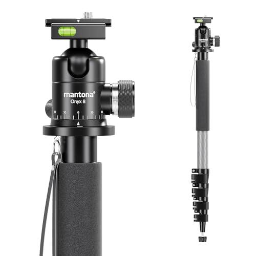 Walimex pro Set 1983 Monopié de Carbono + rótula Onyx 8, pie de Viaje Ajustable hasta 185 cm de Altura con rótula de Aluminio y Placa de Cambio rápido Compatible con Arca-Swiss