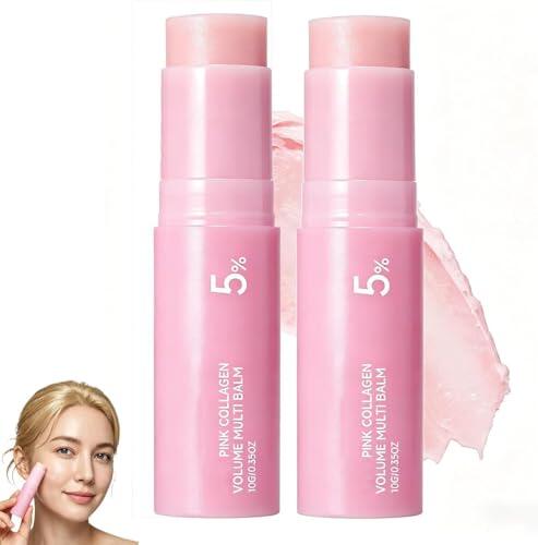 Pink Collagen Volume Multi Balm, All-in-One Face Moisturizer, Collagen Wrinkle Stick for Face, Lips & Neck, Leaves Skin Soft, for All Skin Types (2pcs)