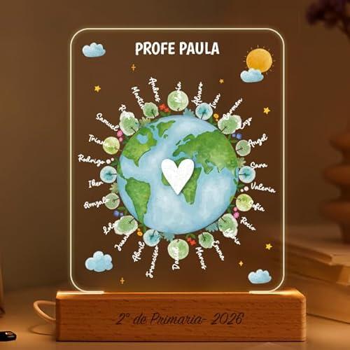 Transparent Gift Lámpara Planeta Personalizada para Profesores. Lámpara Decorativa con Nombres de Alumnos. Regalos Originales Fin de Curso. Regalos Personalizados para Profesores y Profesoras.