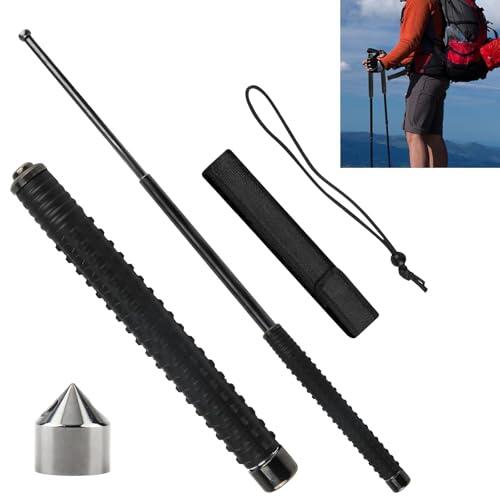 Bastón de Trekking Telescópico, Ajustable hasta 64 cm, Bastón de Senderismo Plegable de Acero Aleado, Mango Antideslizante con Correa y Funda, para Montañismo, Camping, Excursiones y Viajes, Negros