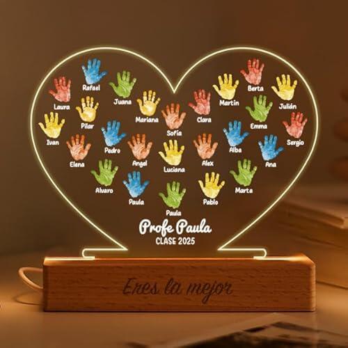 Transparent Gift Lámpara Manos Personalizada para Profesores. Lámpara Decorativa con Nombres de Alumnos. Regalos Originales Fin de Curso. Regalos Personalizados para Maestros y Maestras.