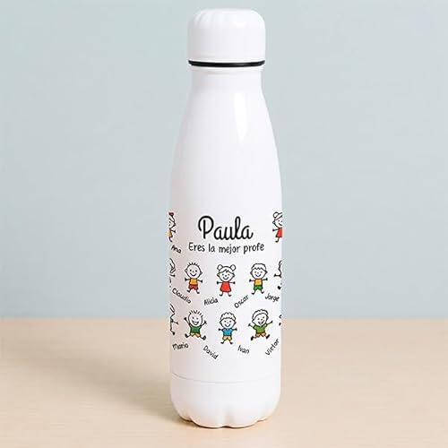 Transparent Gift Botella Muñequitos Personalizada para Profesores. Botella con Nombres de Alumnos. Regalos Originales Fin de Curso. Regalos Personalizados para Profesores y Profesoras.