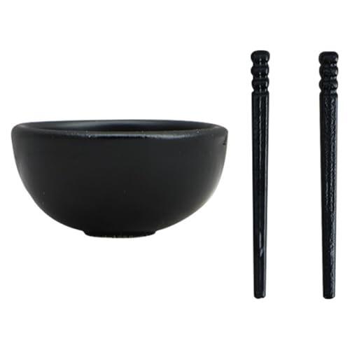 Juego de 3 utensilios de cocina de aleación a escala 1: 12, cuenco pulido, palillos, accesorios para escenas de cocina en miniatura, cuenco de metal a escala, palillos, figura modelo para arreglar