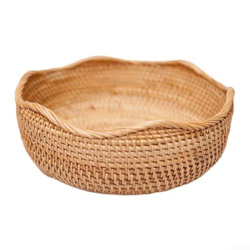 Zeroupshop Cesta de almacenamiento de ratán tejida a mano, bandeja organizadora de mimbre natural para el hogar, cocina, baño, cubo decorativo de desayuno para picnic, requiere cuidado de secado