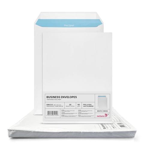 Netuno 25 sobres blanco C4 229x324 mm sin ventana | 90g · papel resistente y duradero · ideal para envíos y cartas · apertura fácil y rápida · ahorra tiempo al enviar