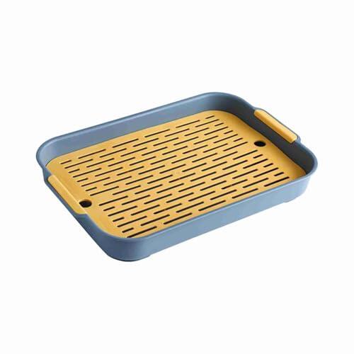 Sunydog Bandeja de Drenaje de Platos para Alimentos Escurridor Doble Capa Que Ahorra Espacio para Platos, Gran Capacidad, Fácil Limpiar, Azul Verde, 10.63x7.4x1.57in (Azul Amarillo)