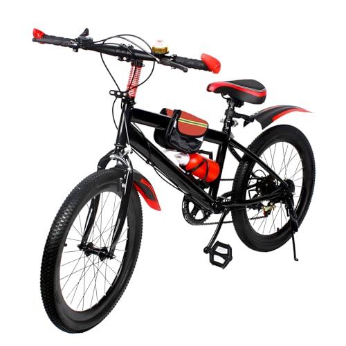 Quarteen Bicicleta de montaña de 20 pulgadas, bicicleta de montaña para jóvenes, bicicleta de montaña para niños en rojo, marco de acero al carbono estable, doble freno, cómodo asiento acolchado, para