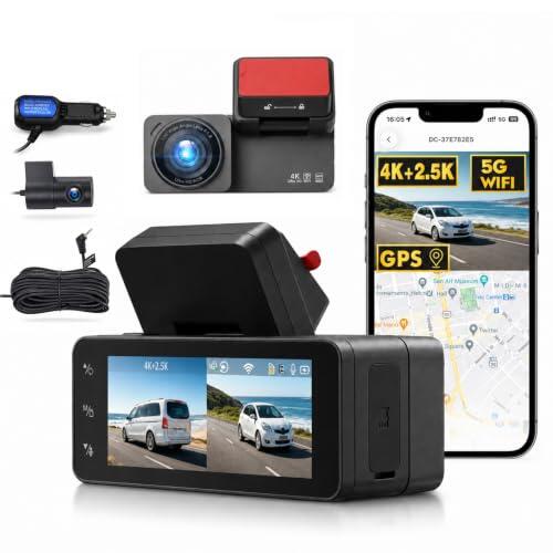 GOHHDL Cámara para salpicadero Delantera y Trasera, cámara para salpicadero de Doble Canal 4K + 2,5K con WiFi de 5 GHz, con GPS y Control Mediante App, Sensor G, grabación en Bucle y visión Nocturna