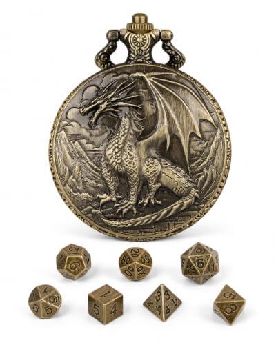 BTACGWP 1 Set Mini Dados, Dados de Metal Poliédricos con Estuche de Reloj de Bolsillo, Juegos de Mesa y Accesorios para Juegos de Rol, Sets de Dados