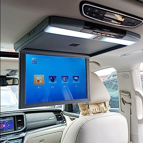 Monitor de pantalla ancha HD de 17.3 pulgadas montado en el techo del coche, ultrafino, soporte de TV abatible, entrada FM/IR/USB/SD/HDMI, color negro