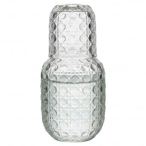 Jarra de agua, jarra de agua y juego de vidrio, de vidrio transparente en relieve con vaso para dormitorio y baño transparente..