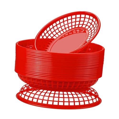 MCMUZKZS 24 Cestas Ovaladas para Comida Rápida, Cestas de Almacenamiento, Bandejas, Bandejas para Servir en Restaurantes Y Cocinas, para Perrito, Rojo, Individual