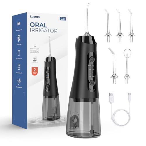 Irrigador Dental Portátil, 320 ml, 4 Modos, USB-C, IPX7 | Con depósito de 320 ml, 5 boquillas y carga USB-C para una limpieza bucal cómoda en casa o de viaje.