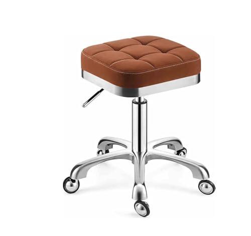 Taburete giratorio ajustable, taburete giratorio hidráulico de cuero sintético, asiento ancho, para dibujo técnico, trabajo, spa, tienda, salón de belleza, con ruedas, silla de oficina pequeña(Brown)