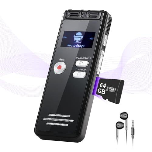 NekSide 64G Diktiergerät Aufnahmegerät - 1536kbps Diktiergerät Digital Voice Recorder, Type-C Interface Tonbandgerät One-Touch-HD Dual Mic Aufnahmegerät für Vortrag, Interview, Meeting