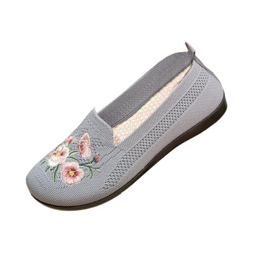 Orthopedic Trainers for Women UK Womens Slip on Trainers Wide Fit Walking Shoes Lightweight Non Slip Orthopaedic Breathable Embroidered Mesh Wedge Shoes Casual Arch Support Low Top Tennis Sneakers