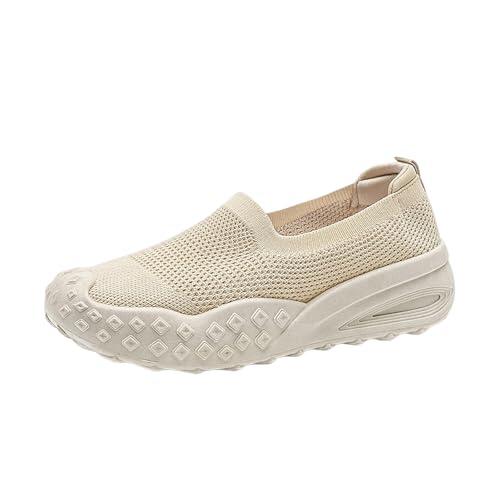 Womens Slip on Trainers Wide Fit Walking Shoes Lightweight Non Slip Orthopedic Breathable Embroidered Mesh Wedge Shoes Casual Arch Support Low Top Tennis Sneakers