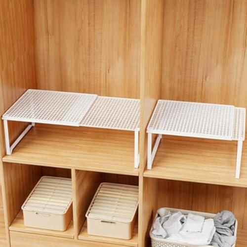 Helilyco Estante organizador de armario expandible, estante de almacenamiento de metal ajustable de 30 x 30 x 29 cm, apilable, divisor de armario de cocina, platos, especias y suministros de oficina