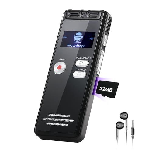 NekSide 32G Diktiergerät Aufnahmegerät - 1536kbps Diktiergerät Digital Voice Recorder, Type-C Interface Tonbandgerät One-Touch-HD Dual Mic Aufnahmegerät für Vortrag, Interview, Meeting