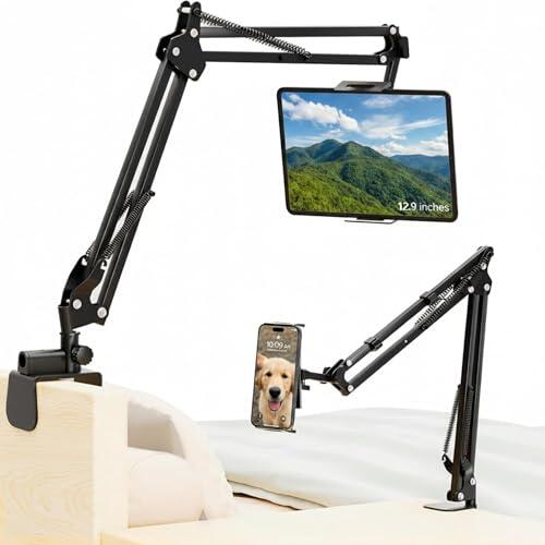 COSHANO Soporte de Mesa o Cama para Tablet Teléfono Móvil, Base Articulada de 360° Rotula de Aluminio y Base de Acero esmaltado Compatible con iPad, Samsung Galaxy Tab y Teléfonos de Cualquier Tipo