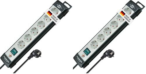 Brennenstuhl Premium-Line regleta de enchufes con 6 Tomas de Corriente (Cable de 5m, con Interruptor, montable, Fabricado en Alemania) Negro/Gris (Paquete de 2)
