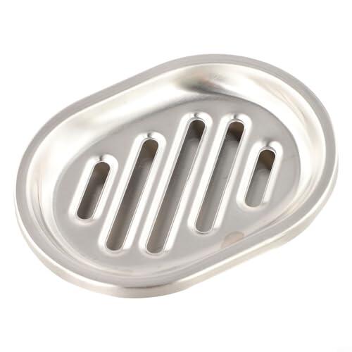 Jabonera de acero inoxidable con drenaje de doble capa para baño y cocina | Soporte de esponja a prueba de óxido, plateado, 13 x 9,8 x 2 cm
