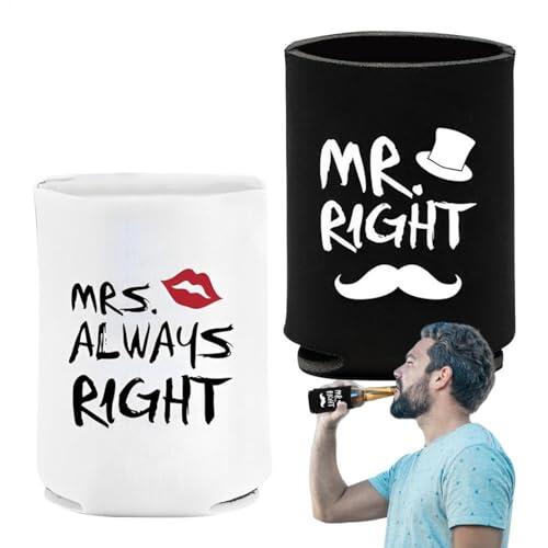 Fundas Para Latas De Cerveza Para Parejas: Superficie Con Acabado De Textura Suave, Essential Daily 1 Par De Enfriadores De Neopreno Con Aislamiento Mr And Mrs, Componente | Modelo Antideslizante Vaso