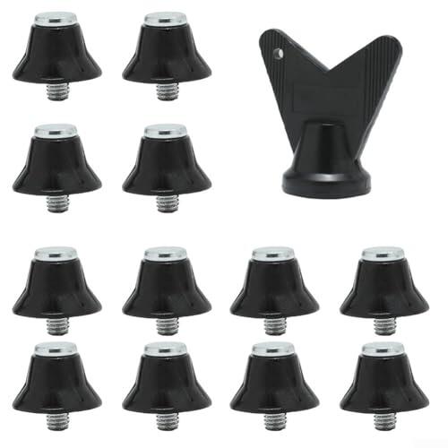 12 tacos de repuesto para botas de fútbol, 5 mm, aleación de aluminio, tacos de repuesto con llave antideslizante para zapatos de rugby y senderismo (13 mm, negro)