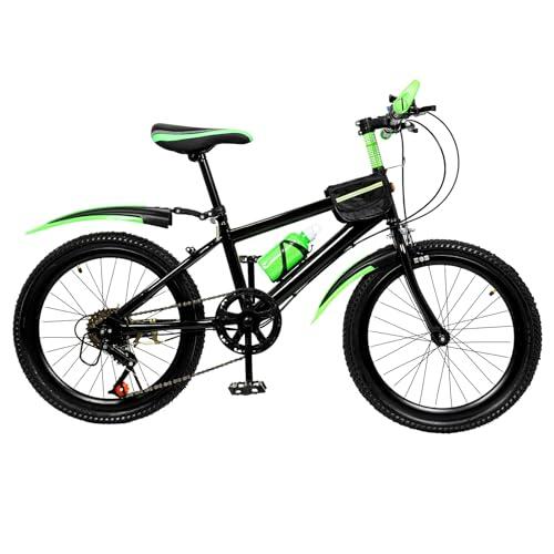 Bicicleta para niños de 20 pulgadas con cambio de 7 velocidades y freno de contrapedal, estilo BMX de acero de carbono con suspensión bajo el sillín, bicicleta de montaña con guardabarros, bloqueo de