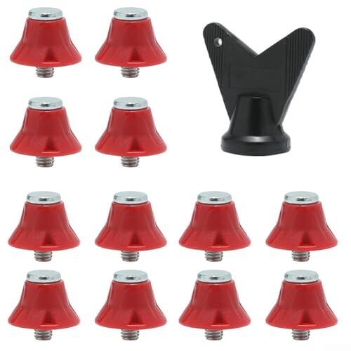 12 tacos de repuesto para botas de fútbol, 5 mm de rosca de aleación de aluminio con llave antideslizante para zapatos de senderismo de rugby (13 mm, rojo)