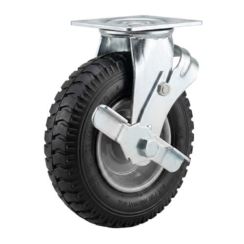 Rueda giratoria con freno Relaxdays, 2,50-4, 120 kg, neumática, goma, acero, para cargas pesadas, negro/plateado