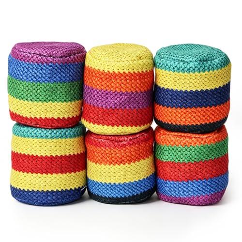 Verneo 6 sacos de hacky, hechos a mano, para adultos, bolsa de pie de ganchillo para jugar al aire libre, pelotas de malabares principiantes para juegos de fiesta