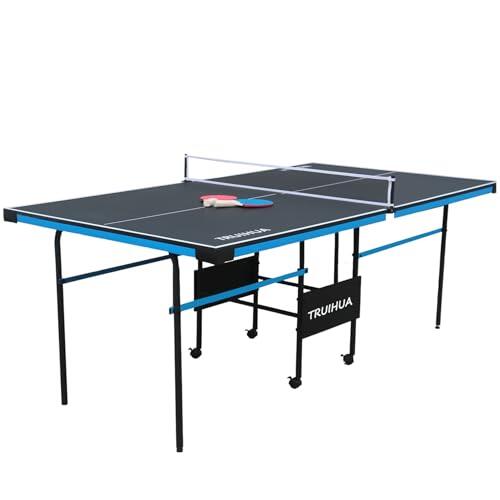 7FT Mesa de ping pong interior junior compacta plegable mesa mesa para exteriores con raqueta de ping pong y red para niños 210 x 117 x 76 cm
