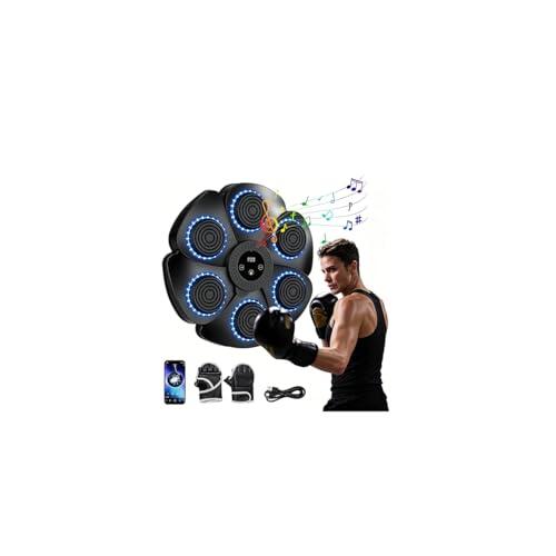Máquina De Boxeo, Boxeo Pared Musical, 9 Modos De Velocidad De La Música Boxing Máquina con Guantes De Boxeo,Smart Bluetooth Music Boxeador Electrónico, Led Boxeo De Pared Música para Adultos (Negro)